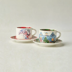 New Year Yılbaşı Ekoseli 2 Kişilik 230 ml Çay Fincanı