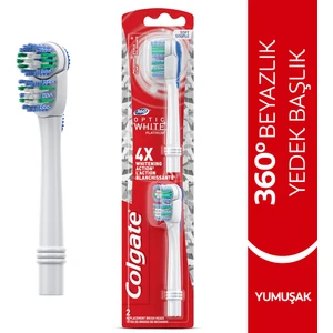 360 Optik Beyaz Platinum Pilli Diş Fırçası Başlıkları Yumuşak Spiral Kıllı Çift Hareketli (2 Yedek Başlık)