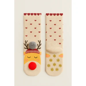 Katia & Bony Çocuk Ponpon Aksesuarlı Geyik Desenli Yılbaşı Dizaltı Çorap