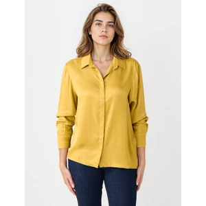 Jimmy Key Yağ Yeşili Rahat Kesim Uzun Kollu Saten Gömlek