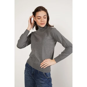 Trist Star Kadın Koyu Gri %100 Organik Pamuk Balıkçı Yaka Triko Kazak TRIST-6103