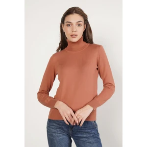 Trist Star Kadın Kiremit %100 Organik Pamuk Balıkçı Yaka Triko Kazak TRIST-6103