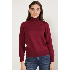 Trist Star Kadın Bordo %100 Organik Pamuk Balıkçı Yaka Triko Kazak TRIST-6103