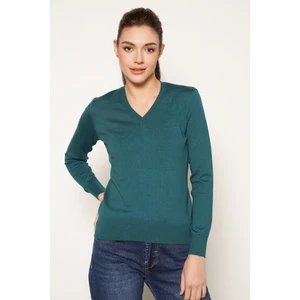 Trist Star Kadın Petrol %100  Organik Pamuk V Yaka Triko Kazak Bluz TRIST-6102