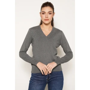 Trist Star Kadın Koyu Gri %100 Organik Pamuk V Yaka Triko Kazak Bluz TRIST-6102