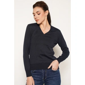 Trist Star Kadın Lacivert %100 Organik Pamuk V Yaka Triko Kazak Bluz TRIST-6102