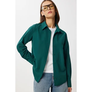 Happiness İstanbul Basic Dokuma Gömlek LUB0299 Zümrüt Yeşili