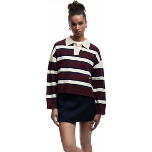 Polo Yaka Çizgili Triko Kazak