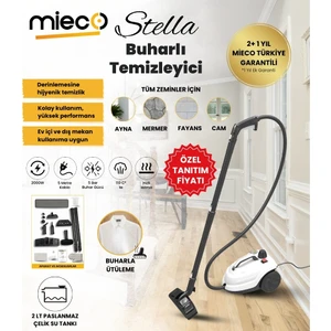 Stella 5 Bar/ 2000W / Çok Fonksiyonlu Buharlı Temizleyici + Ütü Başlığı ve Eldiven Hediyeli - Beyaz