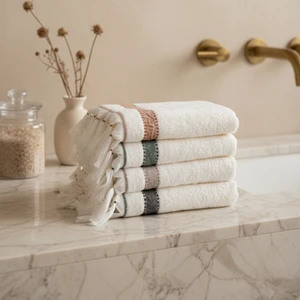 Galya 4'lü El Yüz Havlusu %100 Organik Kapok Bordürlü 50x90 Cm