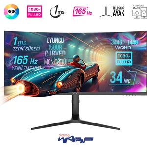 WRP34-165-B 34" 165HZ 1ms Rgb Curved (Hdmı + Display Port) Freesync + G-Sync (3440*1440) Wqhd Oyuncu Monitörü