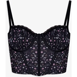 Kadın Çiçekli Desenli Dolgusuz Agraflı Korse Crop Büstiyer