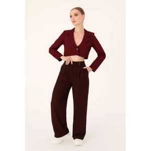 Kadın Kahverengi Çift Düğmeli Palazzo Pantolon