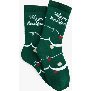 Pamuklu Yılbaşı Baskılı Havlu Soket Çorap