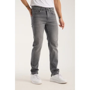 Erkek Pantolon Gri Regular Fit Fermuarlı Jeans