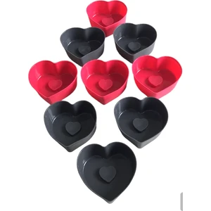 Pink Rose Antrasit + Kırmızı Mini Silikon Kalp Kek Muffin Kalıbı 12 Adet