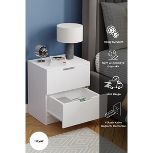 Lento 2 Çekmeceli Komodin Yatak Odası Bebek Odası Beyaz