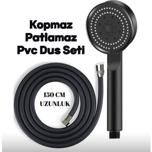 Rudis Armatür 5Fonksiyonlu  Lüks Duş Başlığı Siyah + Siyah Pvc Hortum