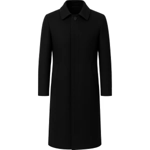 Mero Life Erkek Siyah Dar Kesim Uzun Yün Karışımlı Kaşe Gömlek Yaka Palto&kaban