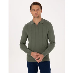 Pierre Cardin Erkek Duman Slim Fit Polo Yaka Fermuarlı Triko Kazak 50317398-VR210