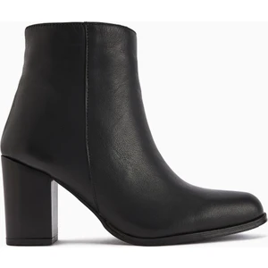 Teres Hakiki Deri Siyah Topuklu Kadın Bot