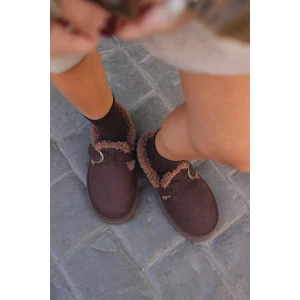 Bot 2524 - İçi Kürklü Eskitme Tokalı Acı Kahve Süet Kadın Bot