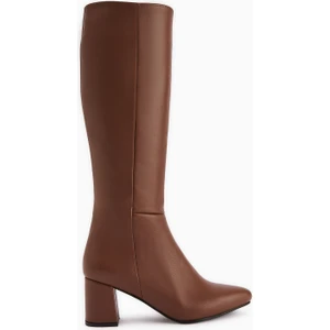 Velma Hakiki Deri Taba Topuklu Kadın Çizme