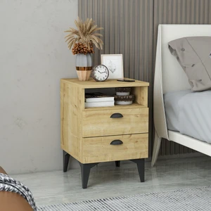 Afra Çift Çekmeceli Raflı Komodin