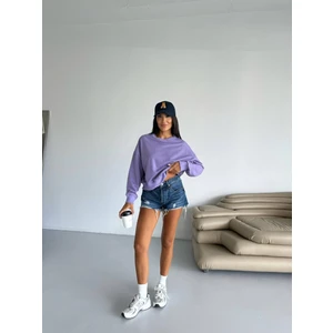 2 Iplik Yumuşak Dokulu Bisiklet Yaka Oversize Kalıp Sweatshirt