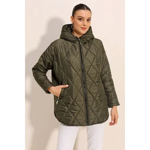 Kadın Bdart Cepli Kapüşonlu Kapitone Mont Haki Yeşil
