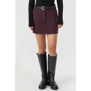 Kadın Düz Yüksek Bel Mini Şort Etek Koyu Mocha Kahve