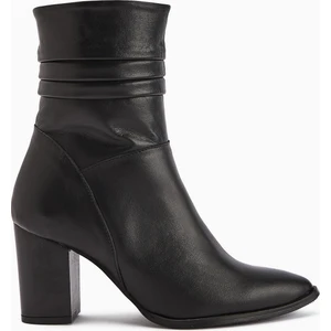 Tamina Hakiki Deri Siyah Sivri Burunlu Topuklu Kadın Bot