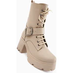 Caklin Bej Kemerli Kadın Platform Topuklu Postal Bot