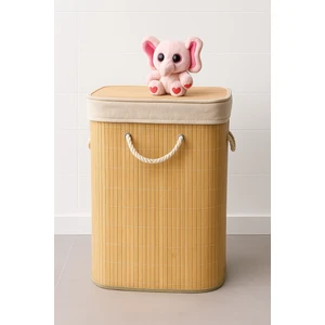 Orjinal Bambu Portatif Taşınabilir Çamaşır Kirli Sepeti Kare 50X35X30 cm