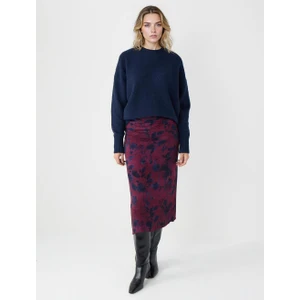 Jimmy Key Lacivert Rahat Kesim Normal Bel Çiçek Desenli Midi Etek