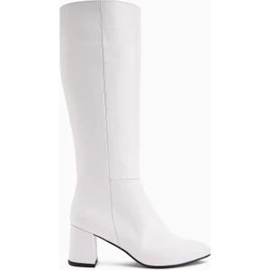 Velma Hakiki Deri Beyaz Topuklu Kadın Çizme