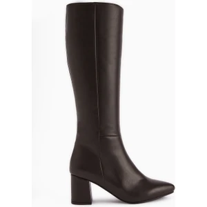 Velma Hakiki Deri Kahve Topuklu Kadın Çizme