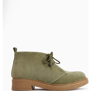 Henna Hakiki Deri Yeşil Süet Bağcıklı Kadın Bot