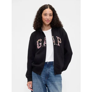 Kadın Siyah Baskılı Gap Logo Fleece Fermuarlı Sweatshirt