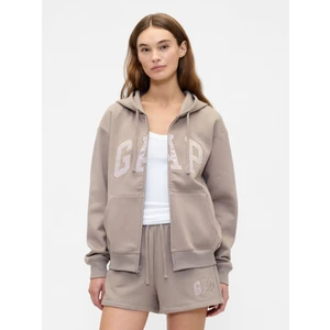 Kadın Açık Kahverengi Gap Logo Fleece Fermuarlı Sweatshirt