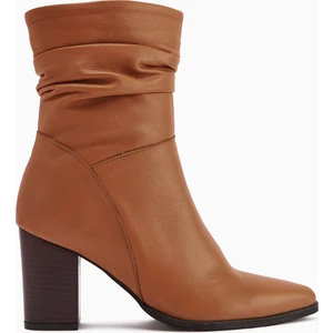 Tamina Hakiki Deri Taba Sivri Burunlu Topuklu Kadın Bot