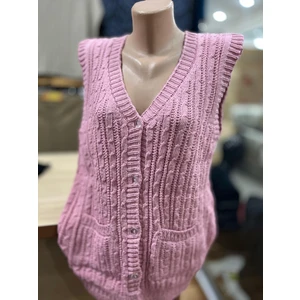 Kadın Triko Düğmeli Cepli Yelek