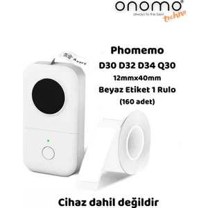Techno Phomemo (1 Rulo) 12X40MM/160ADET Beyaz Etiket D30/Q30
