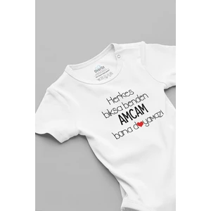 Organik %100 Pamuk Herkes Bıksa Benden Amcam Bana Doyamaz Bebek Body Kısa Kollu Çıtçıtlı Zıbın 5138