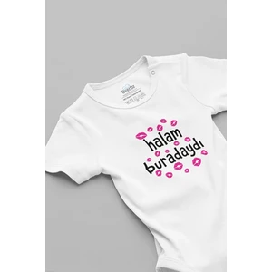Organik %100 Pamuk Halam Buradaydı Yazılı Öpücük Baskılı Bebek Body Badi Çıtçıtlı Zıbın Tulum 5122