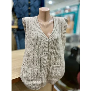 Kadın Triko Düğmeli Cepli Yelek