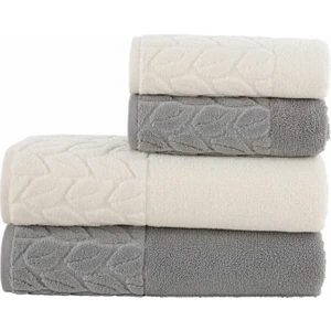 Hazal 4'lü Banyo Havlu Takımı 90 x 150 cm - 50 x 90 cm Gri - Krem