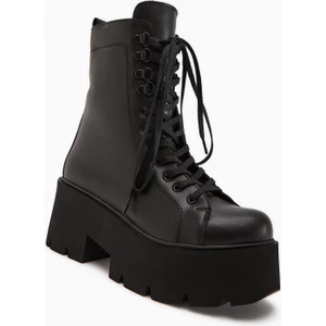 Brit Siyah Platform Topuklu Kadın Postal Bot