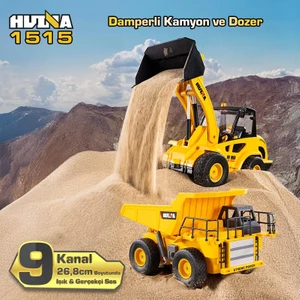Huına 1515 1/24 9ch Rc Damperli Kamyon & Wheel Loader Dozer Kazıcı Set Iş Makinesi Inşaat Uzaktan Kumandalı Rc Model Metal Kepçeli - 2.4g Gerçekçi Similasyon Ses ve Işık Sistemi