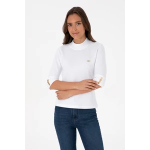 U.S. Polo Assn. Kadın Beyaz Düğme Detaylı Balıkçı Yaka Sweatshirt 50314156-VR013